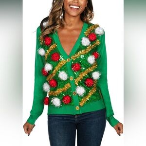 Tipsy Elves Classic Ugly Christmas cardigan with Pom-Poms